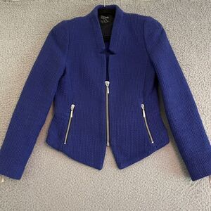 Zara Trafaluc Purple/Blue Tweed Boucle Jacket Sz S Zipper Detail Career Office